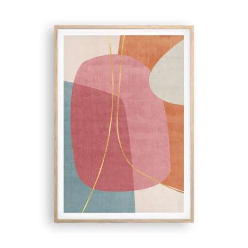 Poster in einem Rahmen aus heller Eiche - Pastellkomposition mit Goldfaden - 70x100 cm