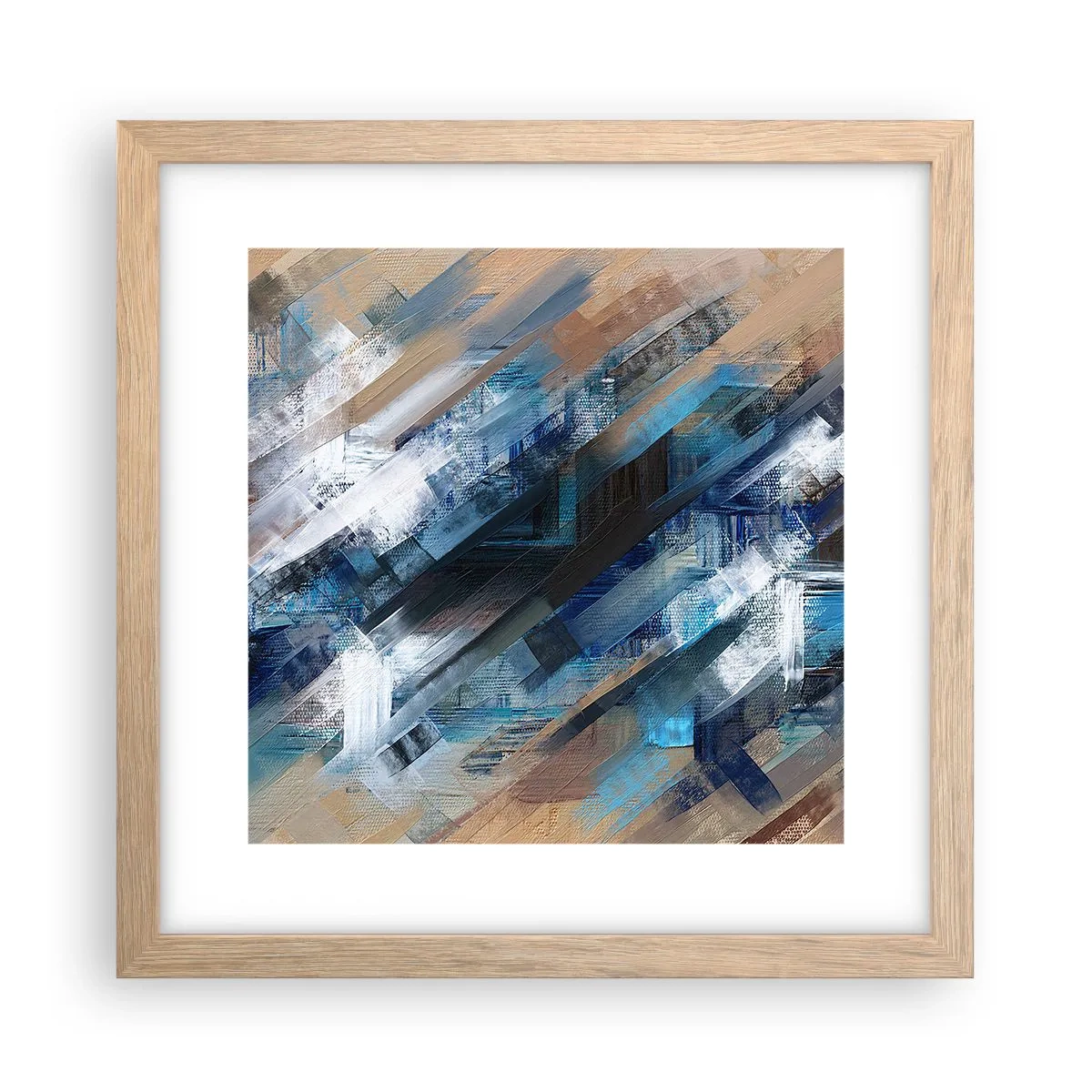Poster in einem Rahmen aus heller Eiche - Auf einer blauen Diagonale - 30x30 cm