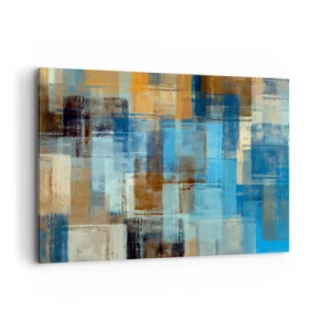 Bild auf Leinwand - Leinwandbild - Abstrakte geometrische Komposition in Blau- und Brauntönen - 120x80cm - Durch den blauen Schleier - Moderne Wanddekoration für Wohnzimmer und Schlafzimmer ARTTOR