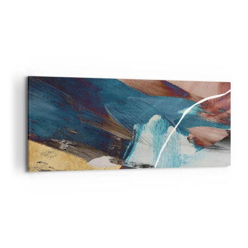 Bild auf Leinwand - Leinwandbild - Abstrakte Pinselstriche in Blau- und Goldtönen - 120x50cm - Großzügig und mit Energie - Moderne Wanddekoration für Wohnzimmer und Schlafzimmer ARTTOR