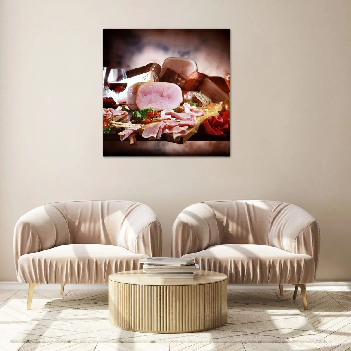 Glasbild - Bild auf glas - Ein kulinarischer Traum mit einer Karaffe - 40x40 cm