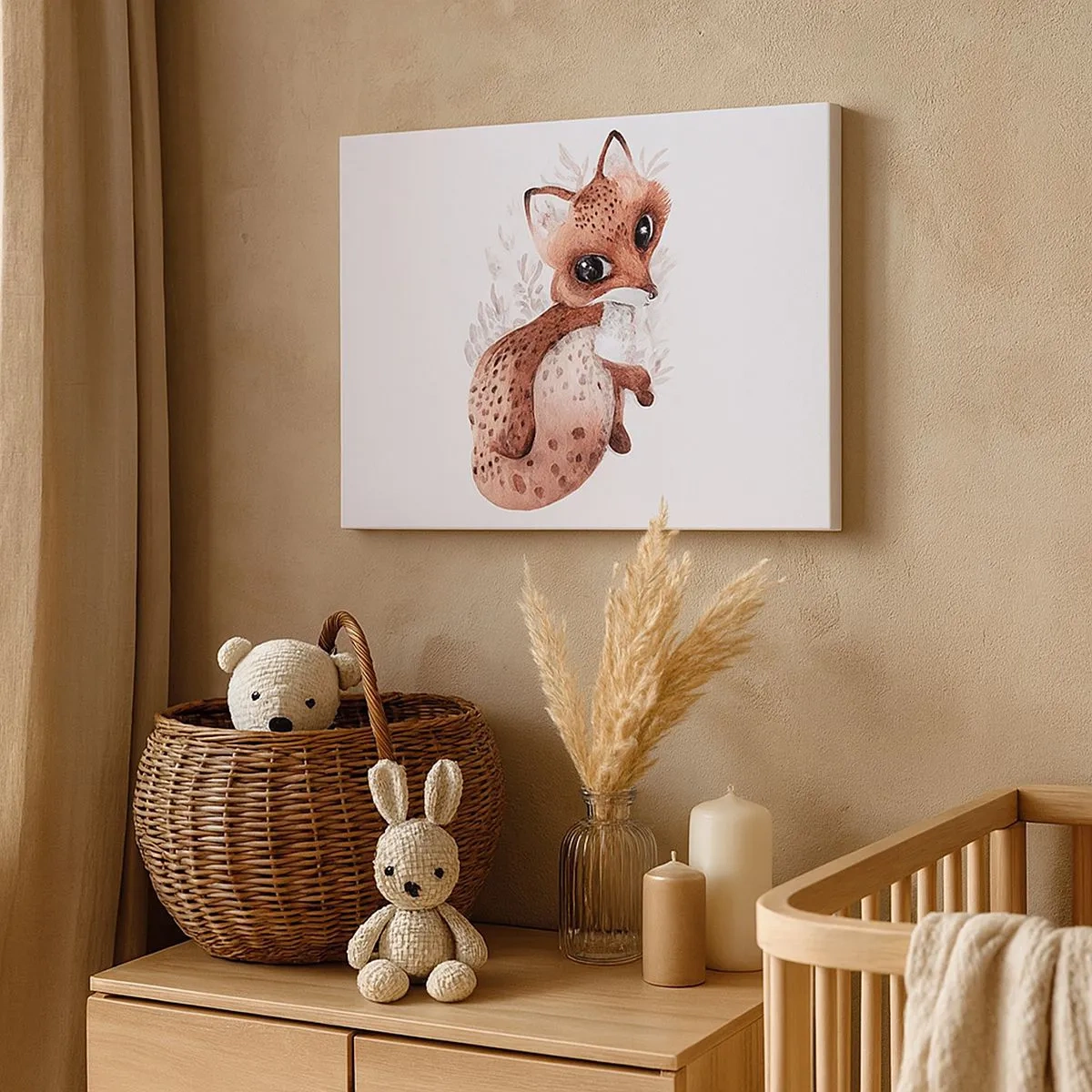 Bild auf Leinwand - Leinwandbild - Ein süßer Aquarellfuchs auf hellem Hintergrund - 70x50cm - Einfach lieben - Moderne Wanddekoration für Wohnzimmer und Schlafzimmer ARTTOR