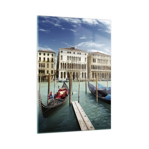 Glasbild - Bild auf glas - Gondeln auf einem Kanal in Venedig an einem sonnigen Tag - 50x70cm - Paläste in Blau - Moderne Wanddekoration für Wohnzimmer und Schlafzimmer ARTTOR