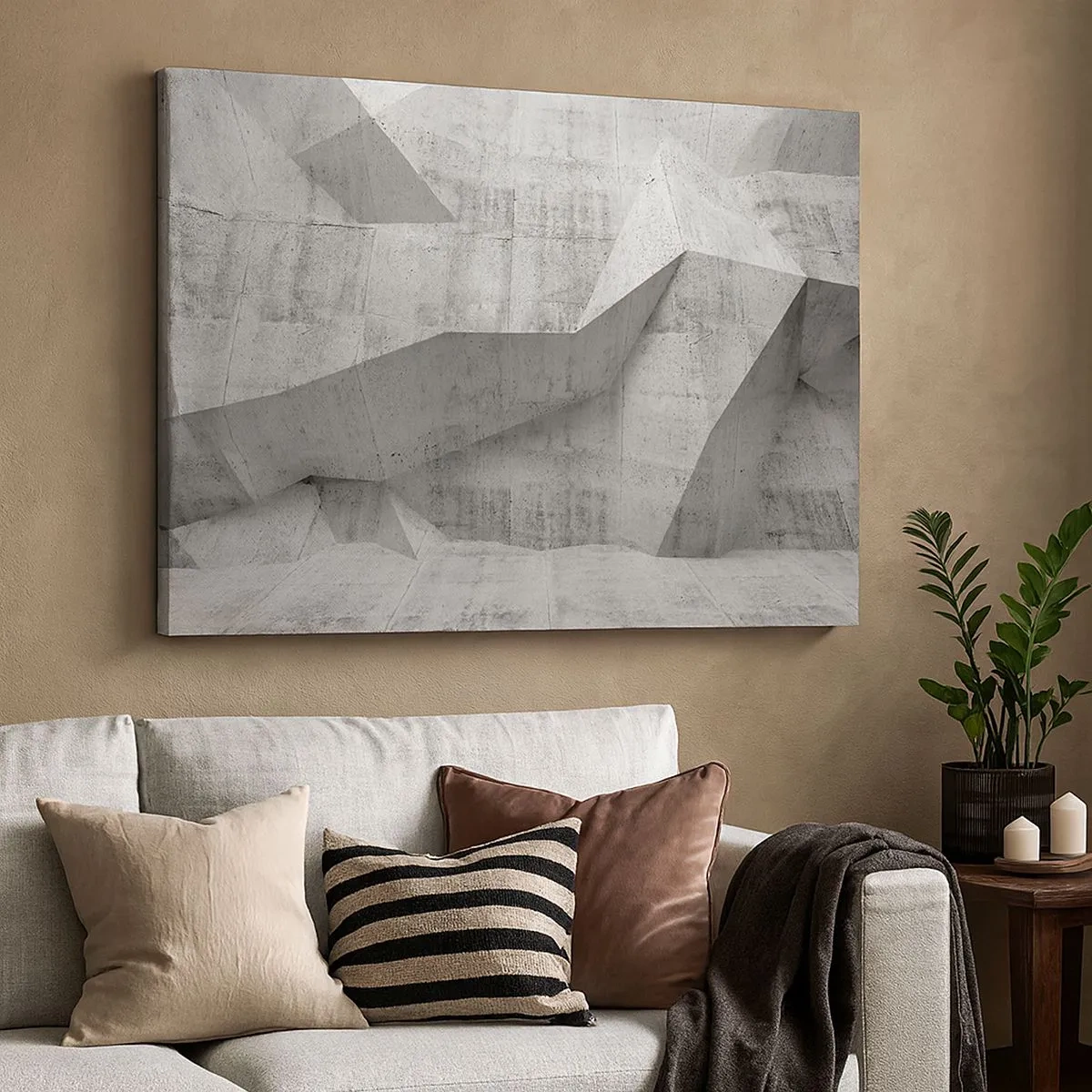 Bild auf Leinwand - Leinwandbild - Geometrische Betonformen in Grau - 70x50cm - Eine echte Herausforderung - Moderne Wanddekoration für Wohnzimmer und Schlafzimmer ARTTOR
