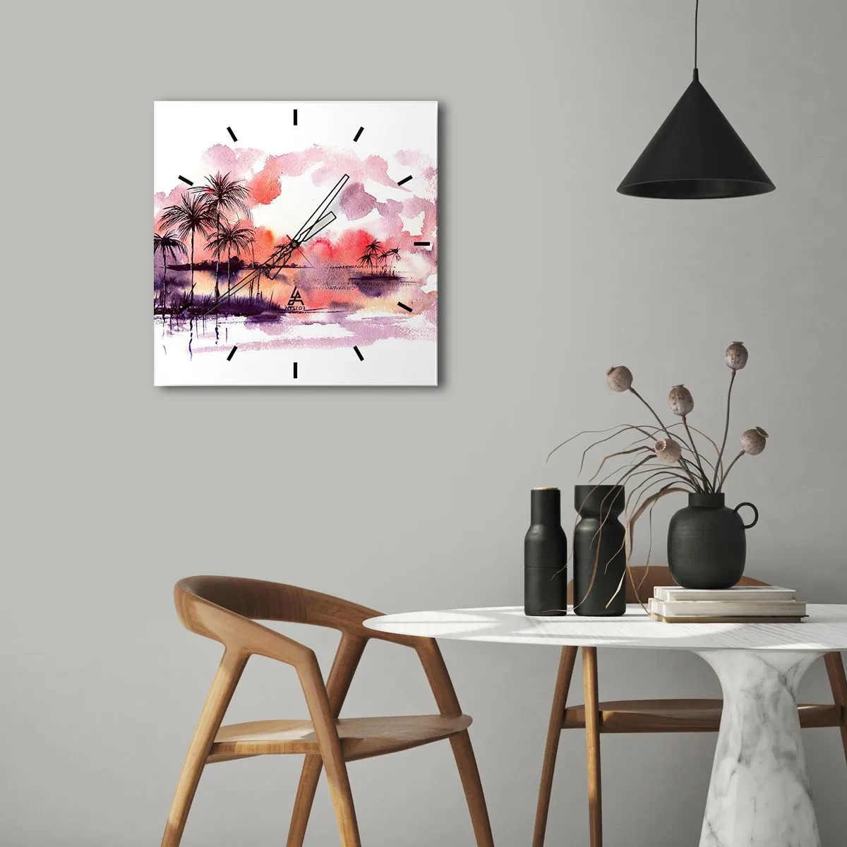 Wanduhr - Glasuhr - Die Ruhe der Tropen in Rot - 30x30 cm