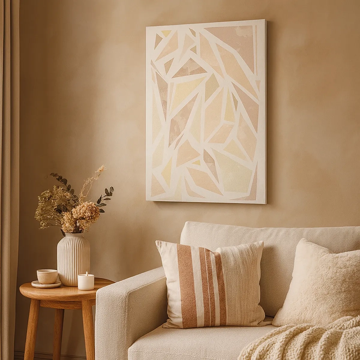 Bild auf Leinwand - Leinwandbild - Abstrakte geometrische Formen in Pastellfarben - 50x70cm - Buntglas-Komposition - Moderne Wanddekoration für Wohnzimmer und Schlafzimmer ARTTOR