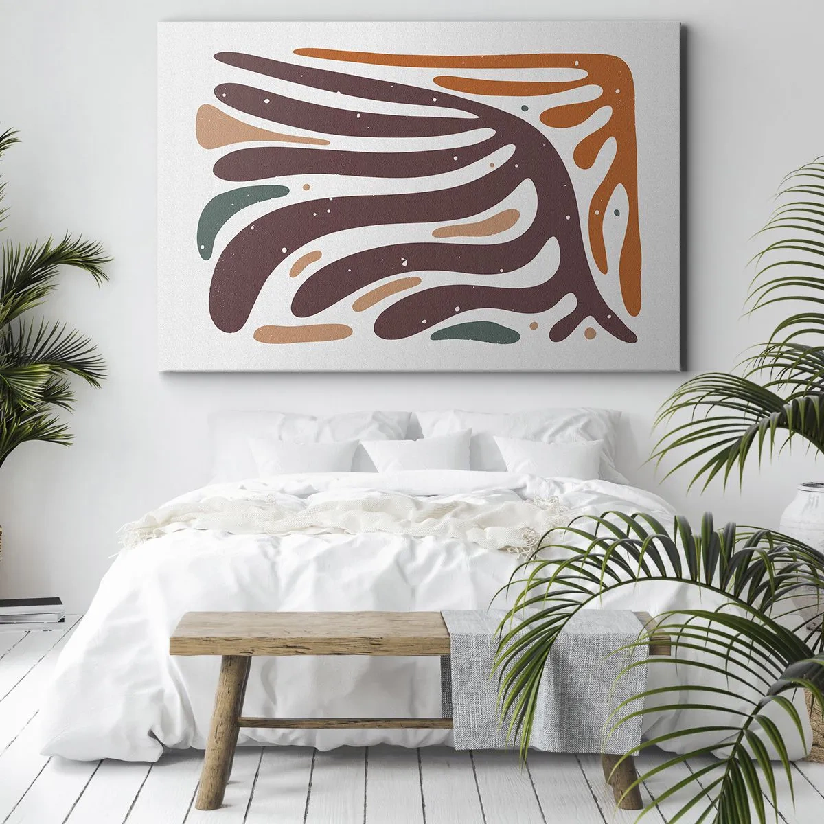 Bild auf Leinwand - Leinwandbild - Organisches Muster mit strahlenden Linien in warmen Farbtönen - 120x80cm - Strahlende organische Komposition - Moderne Wanddekoration für Wohnzimmer und Schlafzimmer ARTTOR