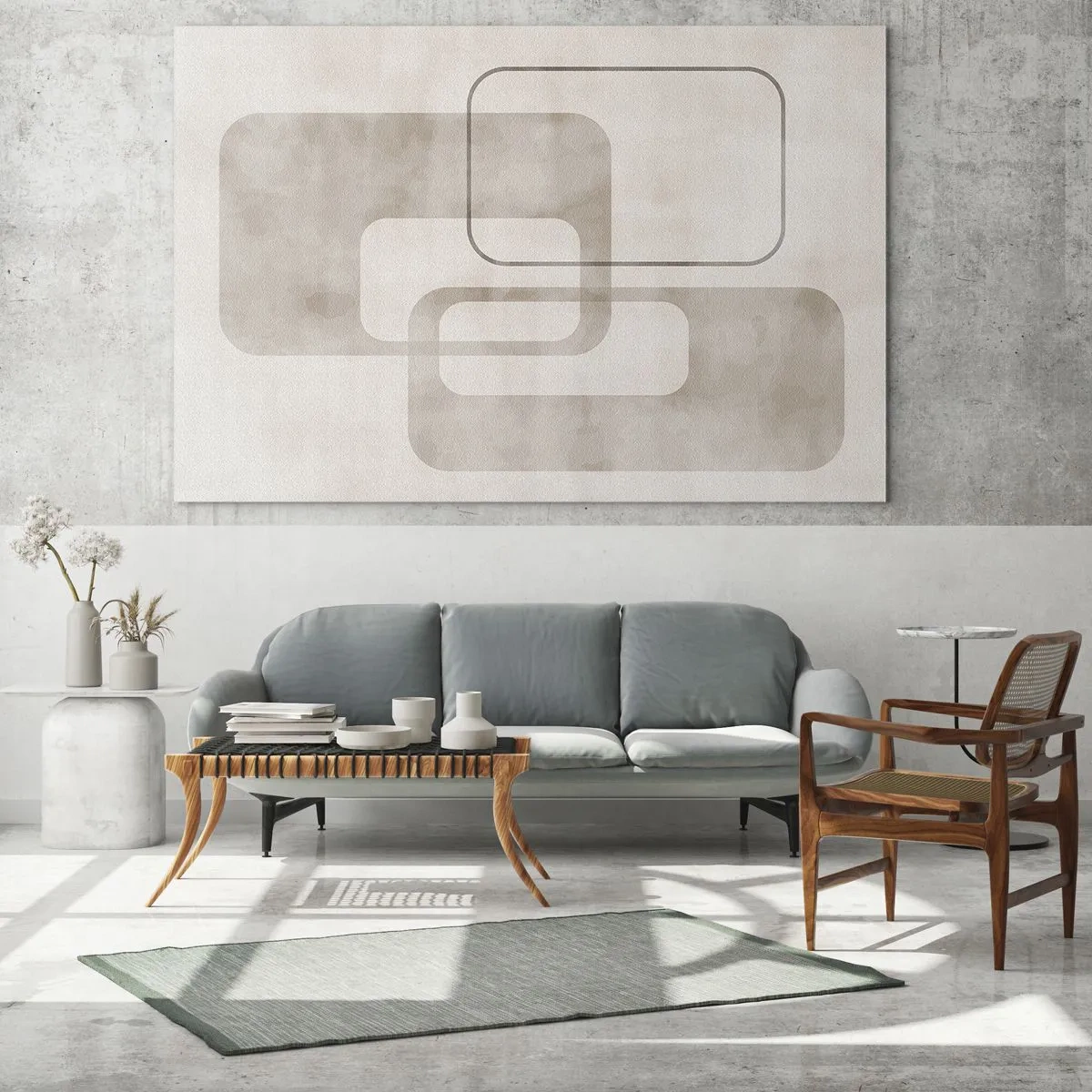 Glasbild - Bild auf glas - Minimalistische beige Rechtecke auf hellem Hintergrund - 70x50cm - Geometrische Fuge - Moderne Wanddekoration für Wohnzimmer und Schlafzimmer ARTTOR