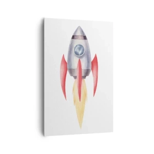 Bild auf Leinwand - Leinwandbild - Rakete im Aquarellstil auf weißem Hintergrund - 80x120cm - Höher, schneller, weiter - Moderne Wanddekoration für Wohnzimmer und Schlafzimmer ARTTOR