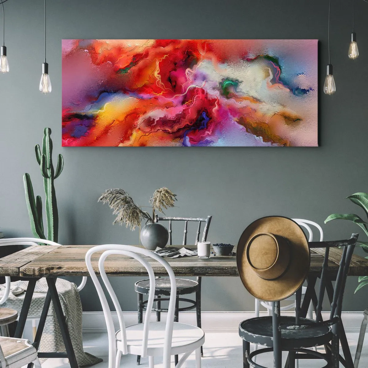 Bild auf Leinwand - Leinwandbild - Bunte Abstraktion mit dynamischer Komposition - 160x50cm - Wie man Träume fängt - rauchen - Moderne Wanddekoration für Wohnzimmer und Schlafzimmer ARTTOR