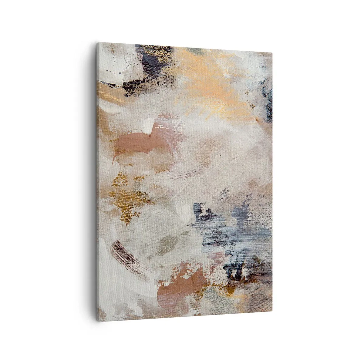Bild auf Leinwand - Leinwandbild - Abstrakte Punkte in gedeckten Beige- und Goldtönen - 50x70cm - Neblige Abstraktion - Moderne Wanddekoration für Wohnzimmer und Schlafzimmer ARTTOR