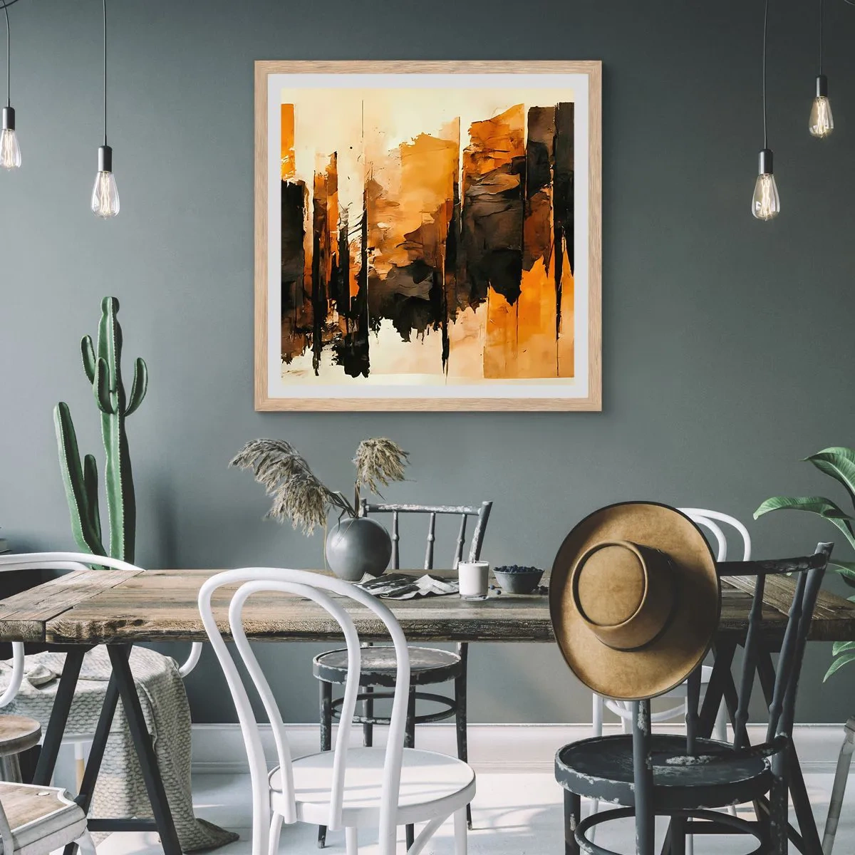 Poster in einem Rahmen aus heller Eiche - Harmonie von Schwarz und Gold - 30x30 cm