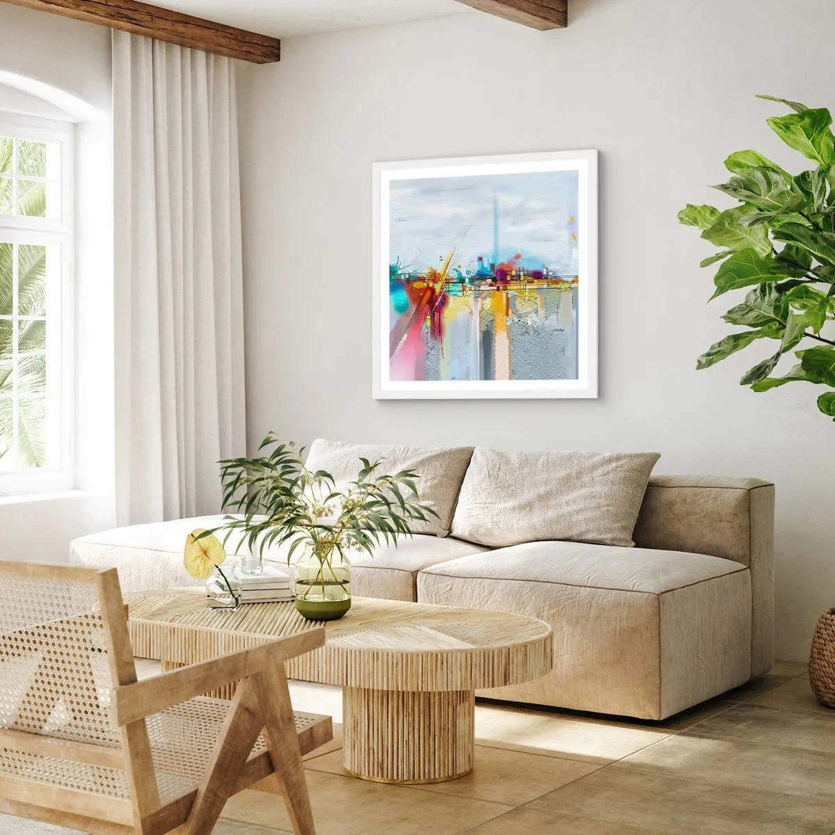 Poster in einem weißen Rahmen - Freudenbrücke über den Fluss des Lebens - 60x60 cm