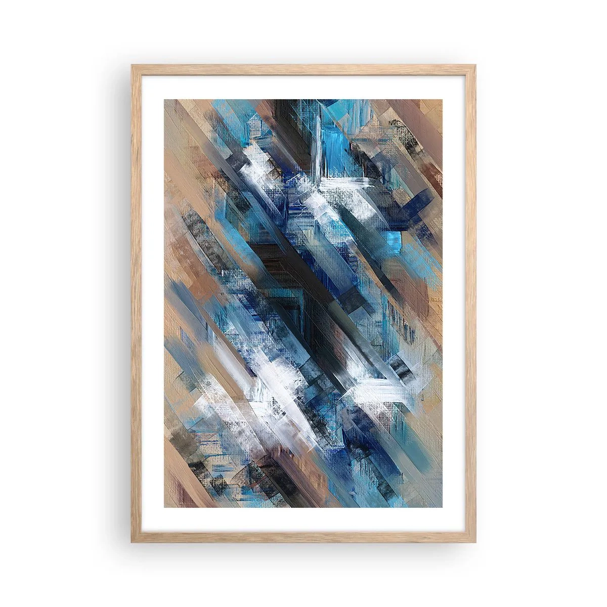 Poster in einem Rahmen aus heller Eiche - Auf einer blauen Diagonale - 50x70 cm