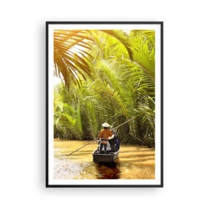 Poster in einem schwarzem Rahmen - Eine Palmenschlucht entlang - 70x100 cm