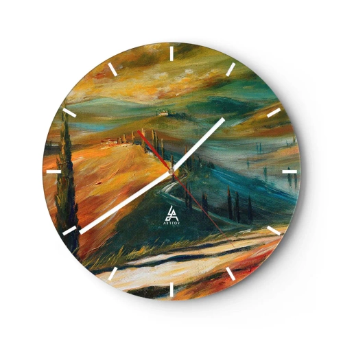 Wanduhr - Glasuhr - Eine malerische Landschaft mit Hügeln und Bäumen in toskanischen Farben - 30x30cm - Toskanische Landschaft - Moderne Wanddekoration für Wohnzimmer, Küche und Schlafzimmer ARTTOR
