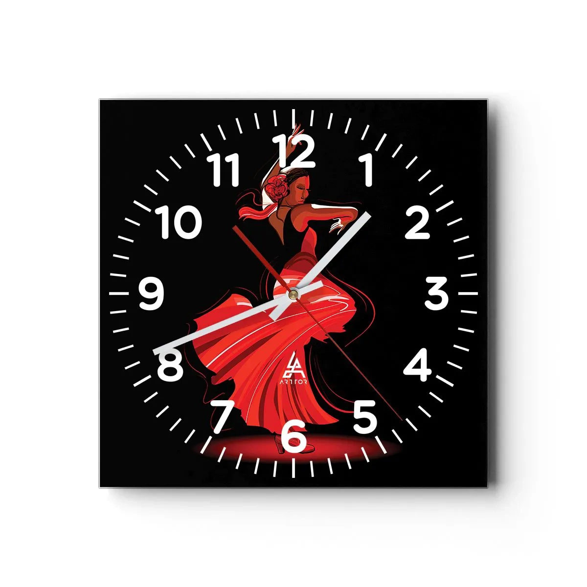 Wanduhr - Glasuhr - Der feurige Geist des Flamenco - 40x40 cm