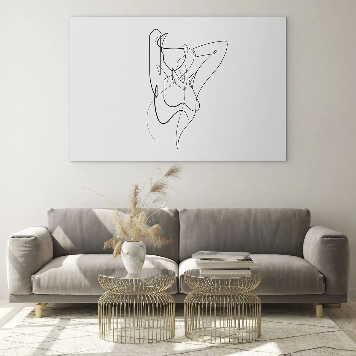 Glasbild - Bild auf glas - Eine weibliche Silhouette, gezeichnet mit einer einzigen Linie auf weißem Hintergrund - 70x50cm - So, wie du wirklich bist ... - Moderne Wanddekoration für Wohnzimmer und Schlafzimmer ARTTOR