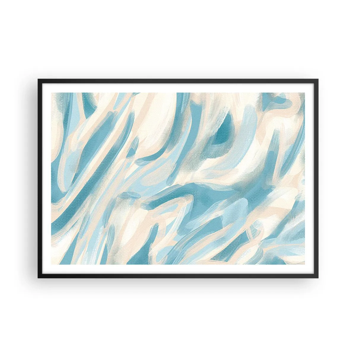 Poster in einem schwarzem Rahmen - Abstrakte blaue Streifen auf hellem Hintergrund - 100x70cm - Frühlingsbrisen - Moderne Wanddekoration für Wohnzimmer und Schlafzimmer ARTTOR