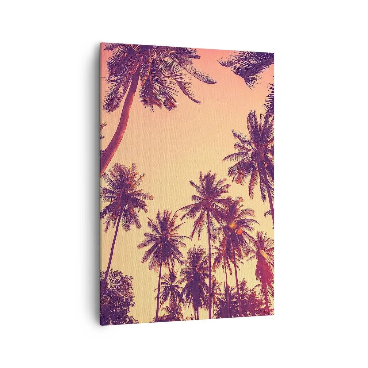 Bild auf Leinwand - Leinwandbild - Palmen vor dem Himmel mit warmen Sonnenuntergangsfarben - 70x100cm - Tropische Variante - Moderne Wanddekoration für Wohnzimmer und Schlafzimmer ARTTOR