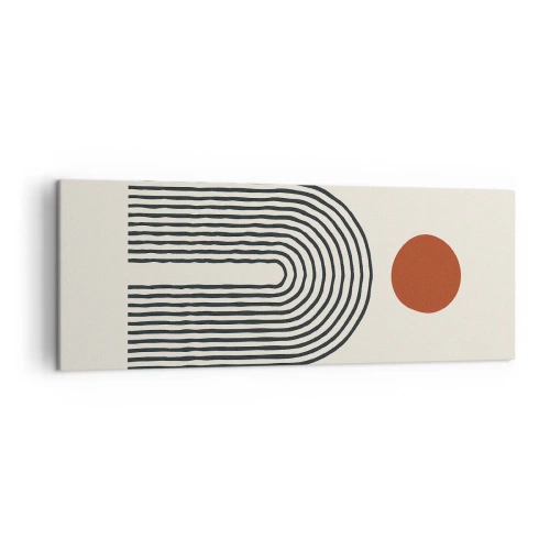 Bild auf Leinwand - Leinwandbild - Modernes abstraktes Muster mit Linien und einem roten Kreis - 140x50cm - Magnetismus von Formen und Farben - Moderne Wanddekoration für Wohnzimmer und Schlafzimmer ARTTOR