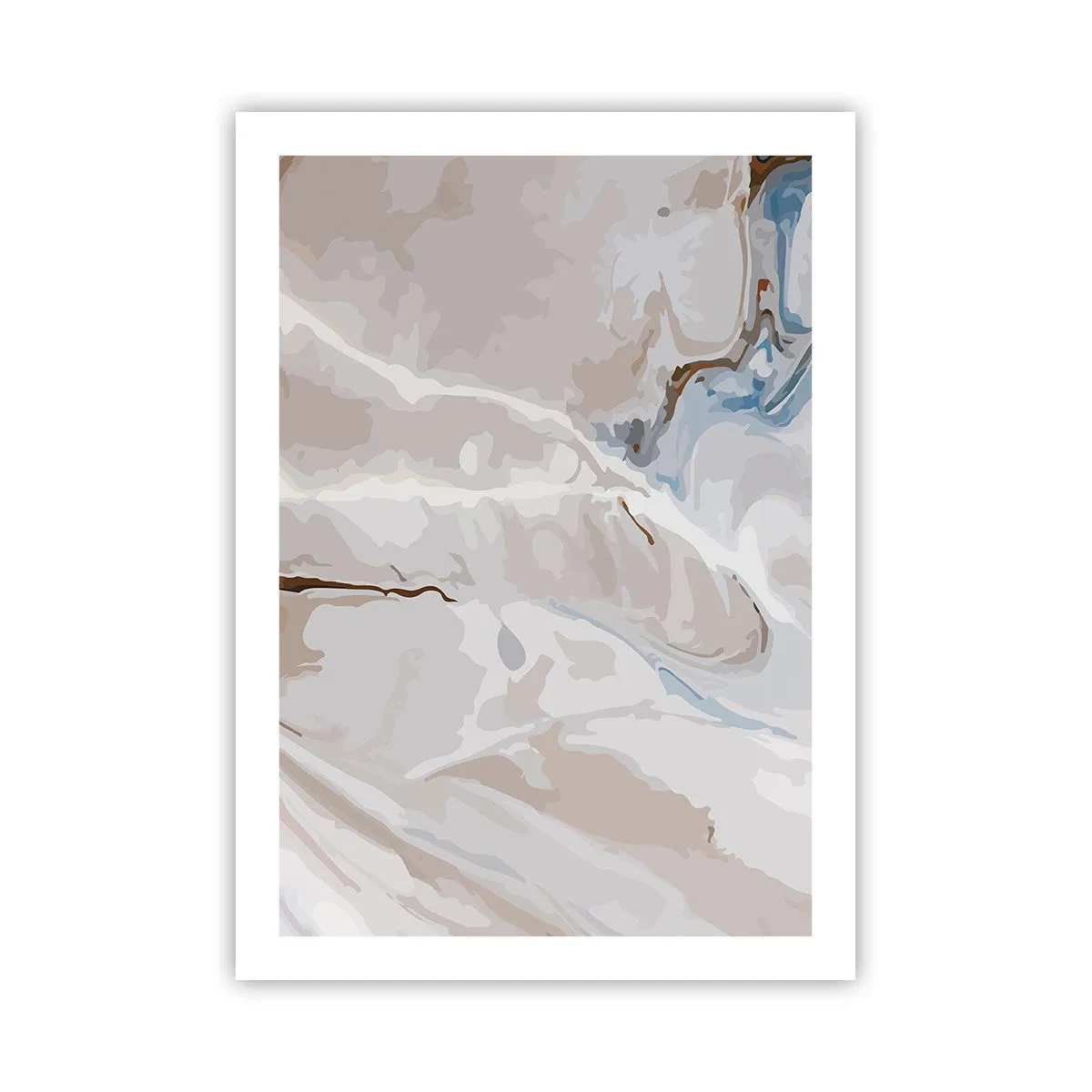 Poster - Marmormuster in zarten Beige- und Blautönen - 50x70cm - Blau schlängelt sich unter dem Weiß - Moderne Wanddekoration für Wohnzimmer und Schlafzimmer ARTTOR