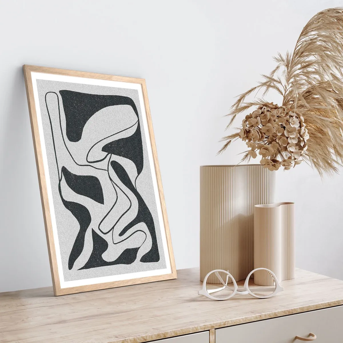 Poster in einem Rahmen aus heller Eiche - Abstraktes Spiel im Labyrinth - 70x100 cm