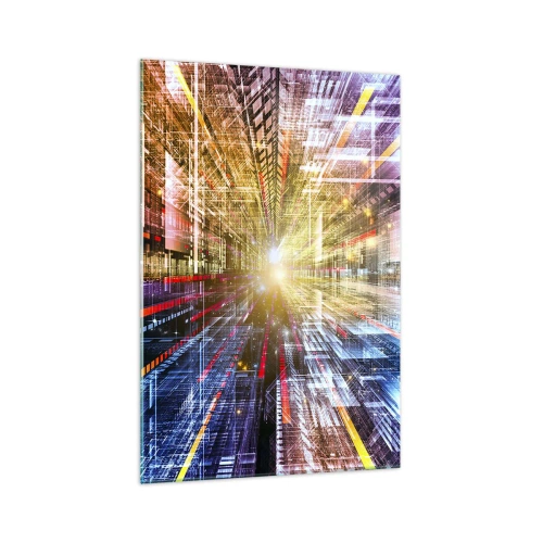 Glasbild - Bild auf glas - Dynamische Lichter in einem futuristischen Korridor - 70x100cm - Leuchtender Korridor - Moderne Wanddekoration für Wohnzimmer und Schlafzimmer ARTTOR