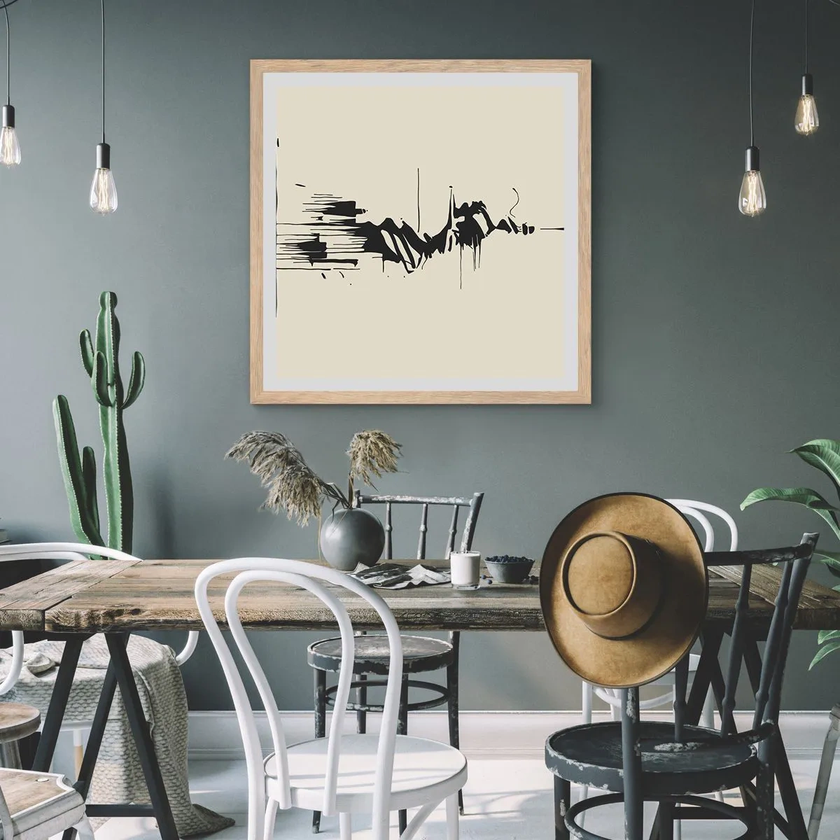 Poster in einem Rahmen aus heller Eiche - Hastige Abstraktion - 50x50 cm