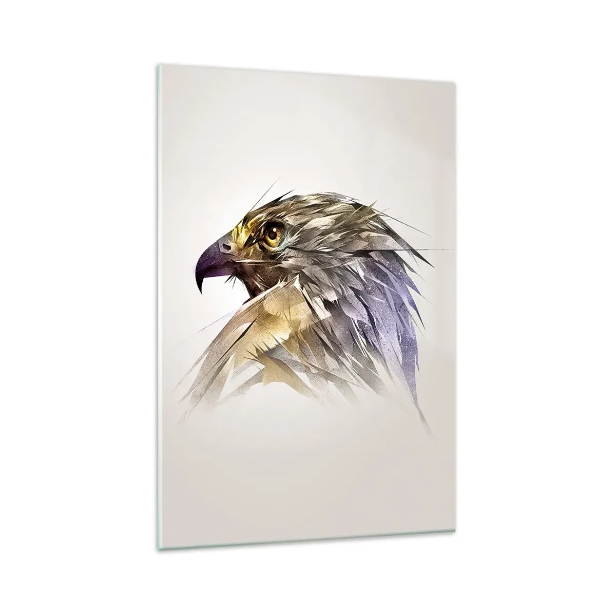 Glasbild - Bild auf glas - Künstlerisches Porträt eines Adlers in Pastelltönen - 80x120cm - Porträt eines Kriegers - Moderne Wanddekoration für Wohnzimmer und Schlafzimmer ARTTOR