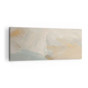 Bild auf Leinwand - Leinwandbild - Zarte abstrakte Striche in Weiß- und Goldtönen - 120x50cm - Abstraktion – das Land der Sanftheit - Moderne Wanddekoration für Wohnzimmer und Schlafzimmer ARTTOR