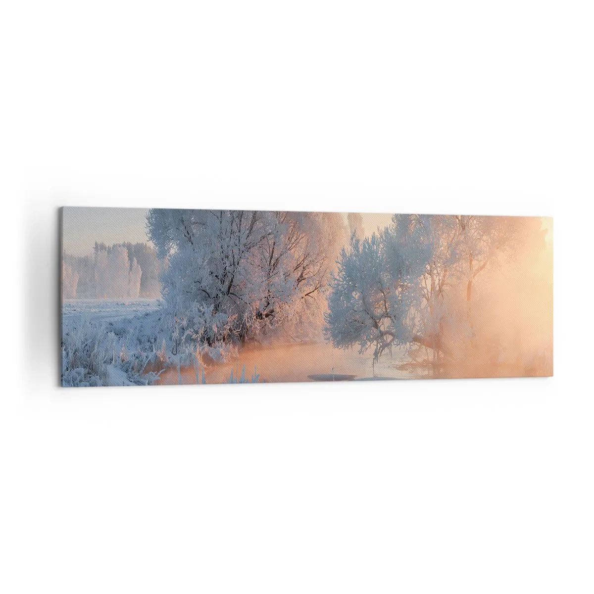 Bild auf Leinwand - Leinwandbild - Winterlandschaft mit schneebedeckten Bäumen und einem Sonnenuntergang - 160x50cm - Alles im Kristall glänzt in der Sonne - Moderne Wanddekoration für Wohnzimmer und Schlafzimmer ARTTOR