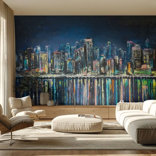 Fototapete Premium Sand - Kaskade von Lichtern - Stadt, Die Architektur, Fluss - 450x315 cm