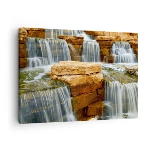 Bild auf Leinwand - Leinwandbild - Ein Wasserfall, der Steinstufen hinunterfließt - 70x50cm - Treppe zum Himmel - Moderne Wanddekoration für Wohnzimmer und Schlafzimmer ARTTOR
