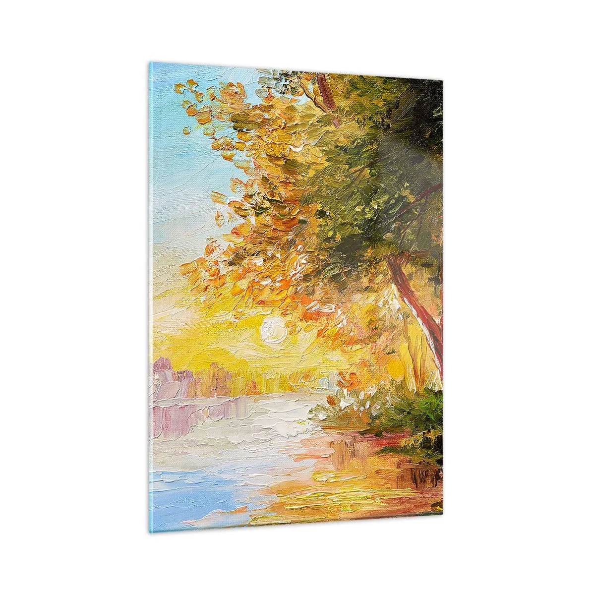 Glasbild - Bild auf glas - See mit Bäumen bei Sonnenuntergang - 50x70cm - Et in Arcadia ego - Moderne Wanddekoration für Wohnzimmer und Schlafzimmer ARTTOR