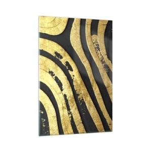 Glasbild - Bild auf glas - Goldene abstrakte Wellen auf schwarzem Hintergrund - 80x120cm - Alles fließt - Moderne Wanddekoration für Wohnzimmer und Schlafzimmer ARTTOR