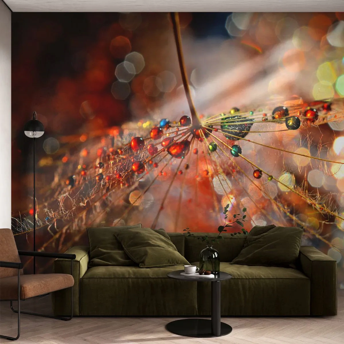 Fototapete Premium Sand - Auf einem Spinnenfaden aufgefädelt - Abstraktion, Spinnennetz, Stück - 400x280 cm