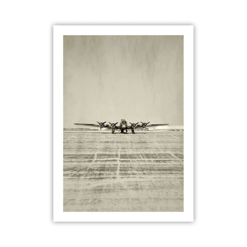 Poster - Ein Oldtimer-Flugzeug auf der Landebahn - 50x70cm - Wie immer bereit - Moderne Wanddekoration für Wohnzimmer und Schlafzimmer ARTTOR