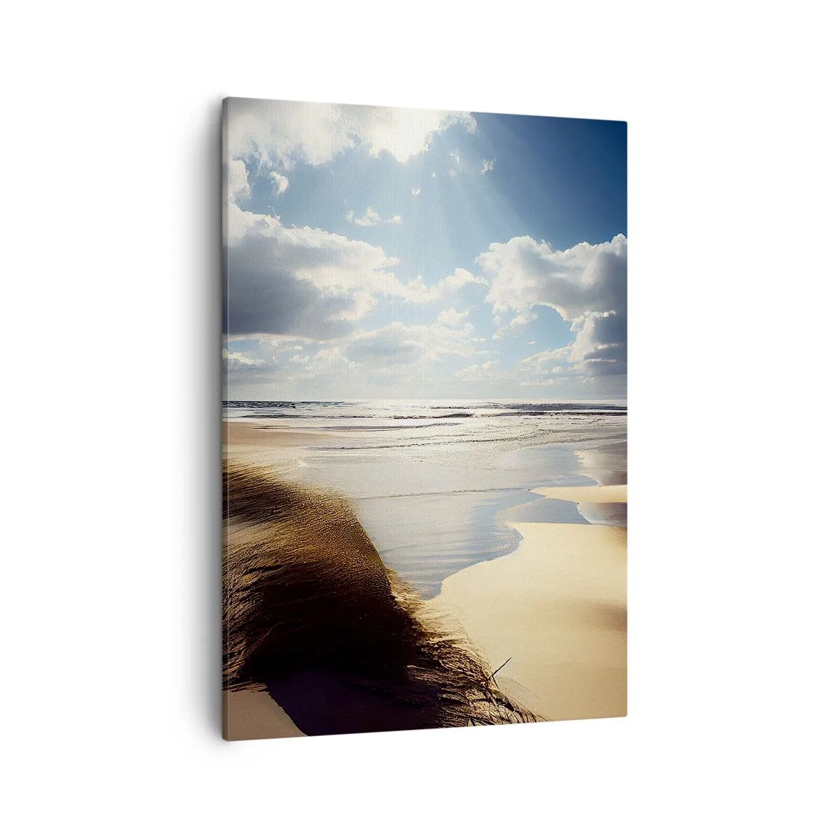 Bild auf Leinwand - Leinwandbild - Ein wilder Strand mit Dünen und blauem Himmel - 50x70cm - Strand, wilder Strand - Moderne Wanddekoration für Wohnzimmer und Schlafzimmer ARTTOR