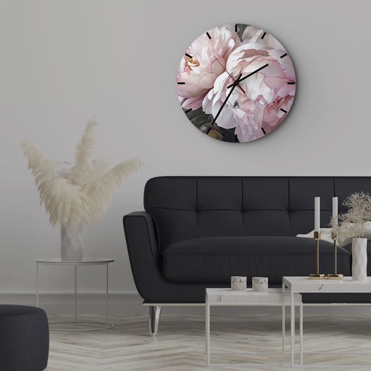 Wanduhr - Glasuhr - Zarte rosa Pfingstrosen in Nahaufnahme - 30x30cm - In der Blüte angehalten - Moderne Wanddekoration für Wohnzimmer, Küche und Schlafzimmer ARTTOR