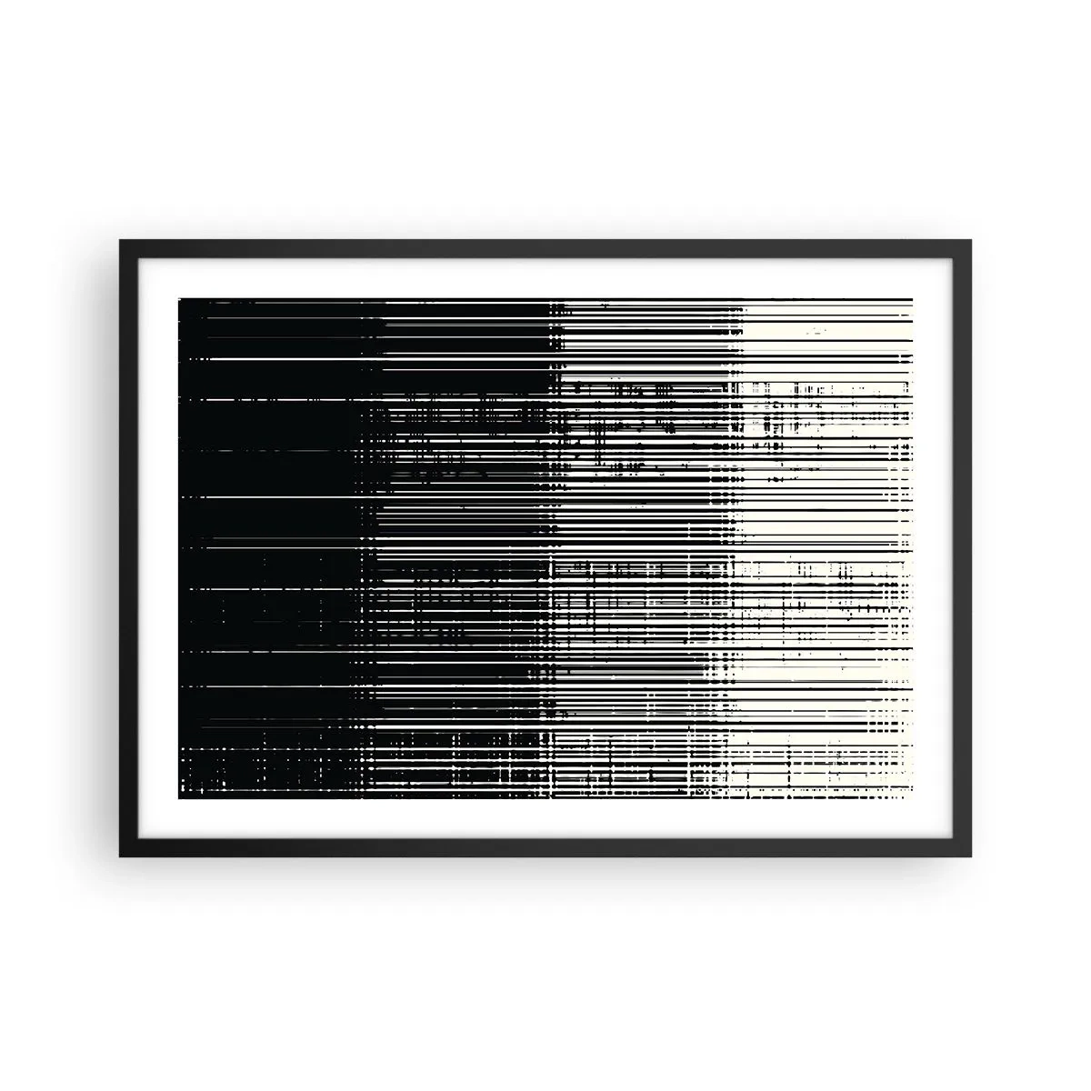 Poster in einem schwarzem Rahmen - Abstrakte Linienkomposition in kontrastierendem Schwarz und Weiß - 70x50cm - Wellen und Vibrationen - Moderne Wanddekoration für Wohnzimmer und Schlafzimmer ARTTOR