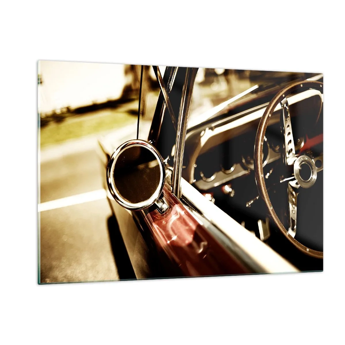 Glasbild - Bild auf glas - Oldtimer-Interieur im Retro-Stil - 120x80cm - Ein Auto mit Seele - Moderne Wanddekoration für Wohnzimmer und Schlafzimmer ARTTOR