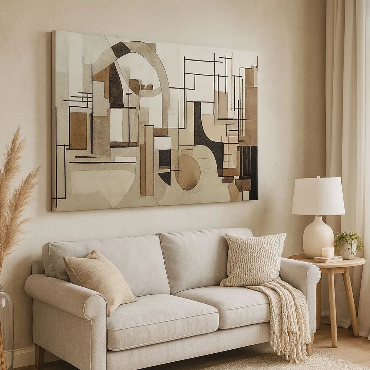 Bild auf Leinwand - Leinwandbild - Architektonische Abstraktion in Beige und Braun - 70x50cm - Stadtbild 2.0 - Moderne Wanddekoration für Wohnzimmer und Schlafzimmer ARTTOR
