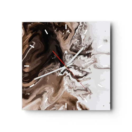 Wanduhr - Glasuhr - Abstraktion in Brauntönen mit dynamischen Linien - 30x30cm - Farbkontrast - Moderne Wanddekoration für Wohnzimmer und Schlafzimmer ARTTOR