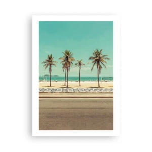 Poster - Ein Strand mit Palmen und blauem Himmel - 50x70cm - Beim Bewachen des Strandes - Moderne Wanddekoration für Wohnzimmer und Schlafzimmer ARTTOR