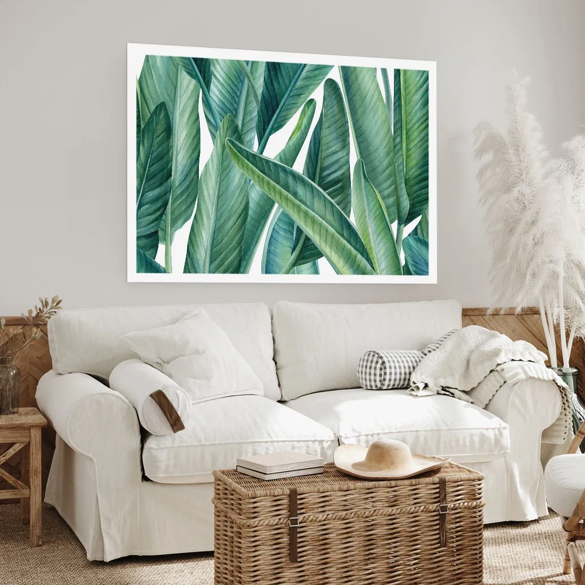Poster - Grüne Blätter im minimalistischen, botanischen Stil - 100x70cm - An und für sich Grün - Moderne Wanddekoration für Wohnzimmer und Schlafzimmer ARTTOR