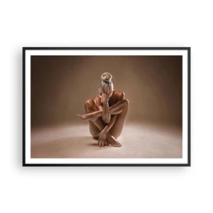 Poster in einem schwarzem Rahmen - Künstlerische Silhouette einer Frau auf beigem Hintergrund - 100x70cm - Die Einheit von Körper und Geist - Moderne Wanddekoration für Wohnzimmer und Schlafzimmer ARTTOR