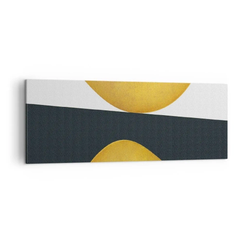 Bild auf Leinwand - Leinwandbild - Geometrische Formen in Gold auf weißem und dunklem Hintergrund - 140x50cm - Erstens: Gold - Moderne Wanddekoration für Wohnzimmer und Schlafzimmer ARTTOR