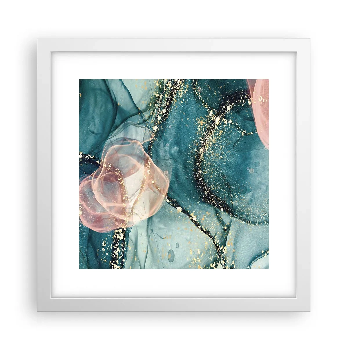 Poster in einem weißen Rahmen - Seidenblau, Tüllrosa - 30x30 cm