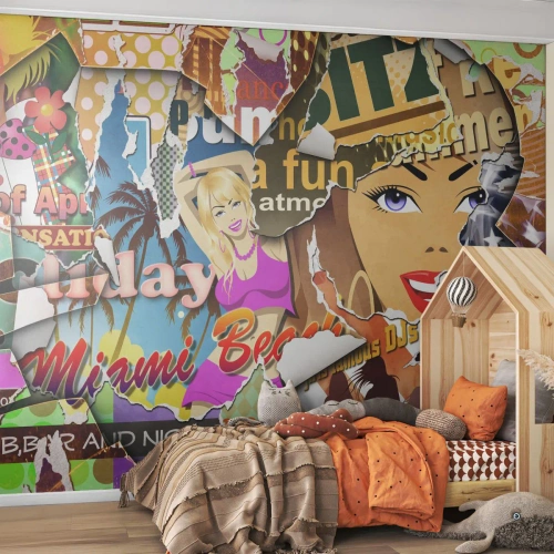 Fototapete Standard Eco - Eine farbenfrohe Pop-Art-Collage mit zerrissenem Postereffekt. - 100x70cm - Sommer Rückblicke - Moderne Wanddekoration für Wohnzimmer und Schlafzimmer ARTTOR